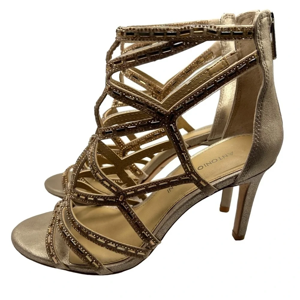 Antonio Melani Golden Strappy Gladiator Ankle Heels in Size 7 Wedding Prom Party - Picture 2 of 6